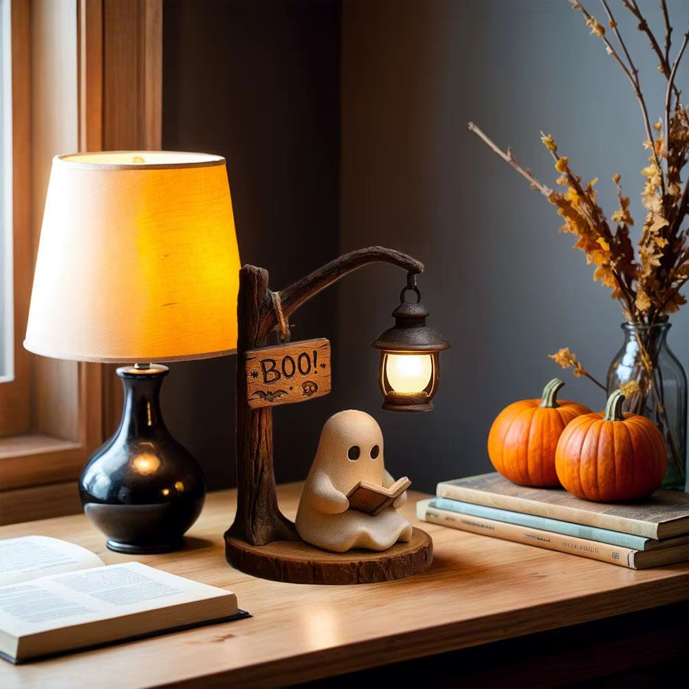 3D Resin Cute Ghost Reading Light Halloween Home Ghost Night Light Bedroom Decorative Ornament