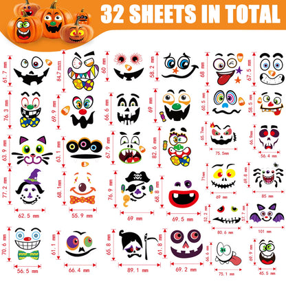 64 Packs Halloween Stickers Pumpkin Decorating Stickers for Children , 32 Sheet Small Pumpkin Face Stickers for Halloween Party Supplies Trick or Treat Party Favors