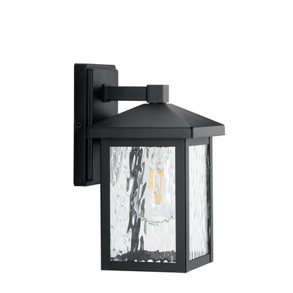 Owen 11.37" Black Outdoor Wall Lantern with Water Glass Shade