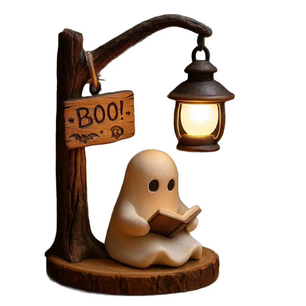 3D Resin Cute Ghost Reading Light Halloween Home Ghost Night Light Bedroom Decorative Ornament