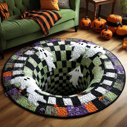 31.5In Oversized 3D Optical Illusion Halloween round Rug - Spooky Skeleton Mummy Octopus Non-Slip Floor Mat, Halloween Home Decor for Living Room, 22 Styles Available