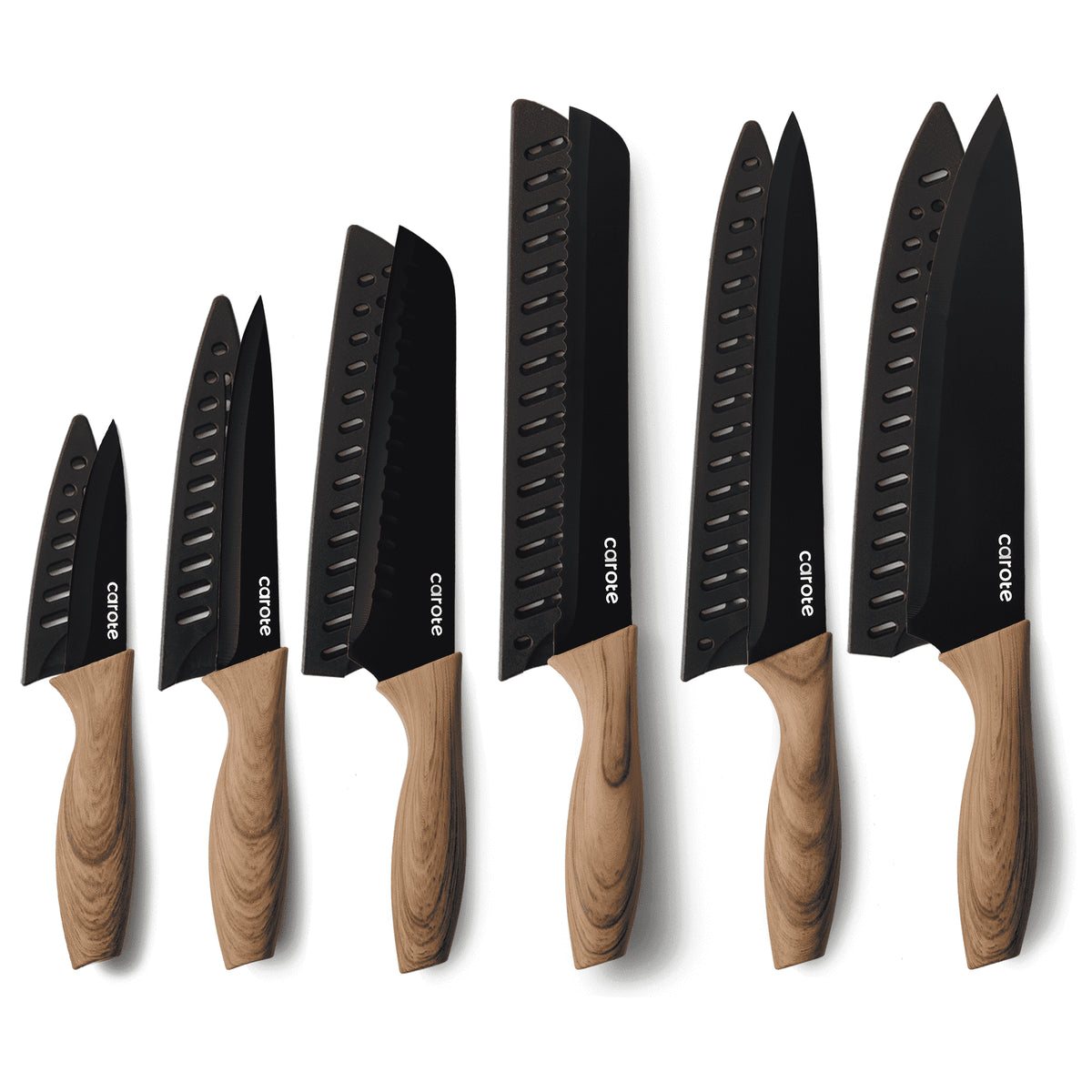 6Pcs Knife Set with 6Pcs Blade Guards, Black Granite Ceramic Coating, Stainless Steel Blade