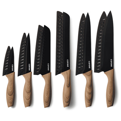 6Pcs Knife Set with 6Pcs Blade Guards, Black Granite Ceramic Coating, Stainless Steel Blade