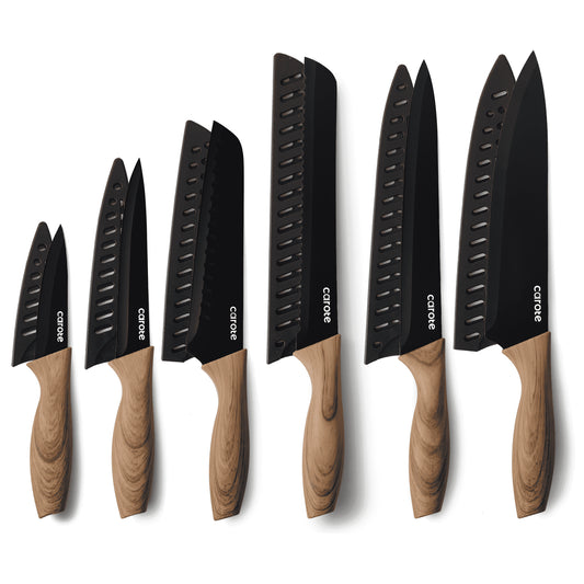 6Pcs Knife Set with 6Pcs Blade Guards, Black Granite Ceramic Coating, Stainless Steel Blade