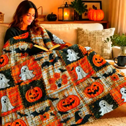 Halloween Gift Flannel Blanket, Soft Throw Blanket with Cute Pumpkin, Ghost and Bat Prints, Warm Decorative Blanket for Home Sofas for Festivals, Soft Sofa Blanket for Home Use in Autumn and Winter, Blankets for Sofa