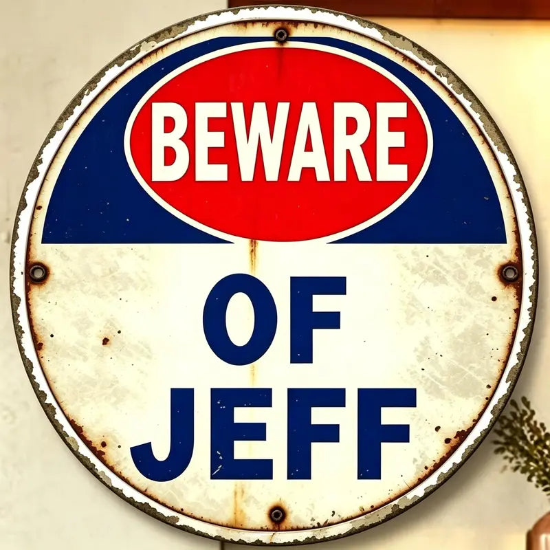 Beware of Jeff Creative Tin Sign Horizontal Iron Sheet Painting Garage Decoration Large Font High Quality Printing Home Decoration Room Decor 8X12