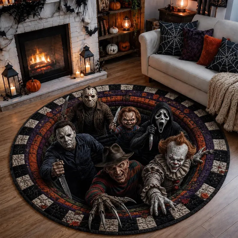 3D Horror Halloween Ghostface - 13Th - Pennywise - Chucky Rug, Killer Character Area Rug, Scary Movie Inspired round Floor Mat, Spooky Haunted House Decor