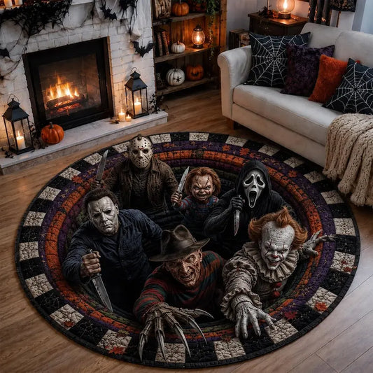 3D Horror Halloween Ghostface - 13Th - Pennywise - Chucky Rug, Killer Character Area Rug, Scary Movie Inspired round Floor Mat, Spooky Haunted House Decor