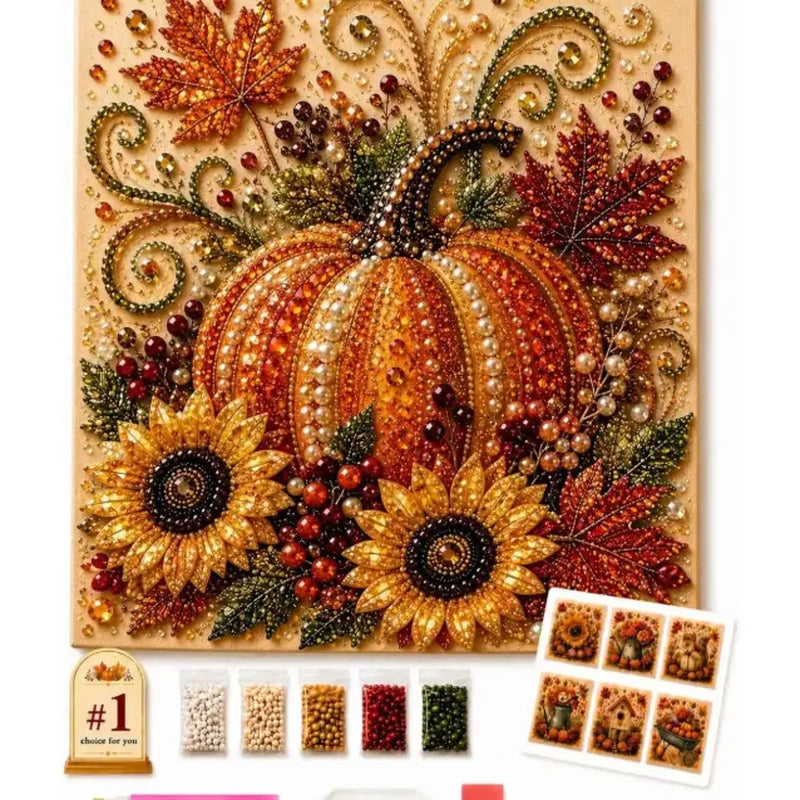 Beginner-Friendly Autumn Pearl Painting Kit Set (Pumpkin), 7.9X7.9In DIY Crafting with Selected Fall Scenes - Relaxing Home Decor Hanging Decor Project for Sparkling Artwork-Yy2