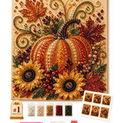 Beginner-Friendly Autumn Pearl Painting Kit Set (Pumpkin), 7.9X7.9In DIY Crafting with Selected Fall Scenes - Relaxing Home Decor Hanging Decor Project for Sparkling Artwork-Yy2