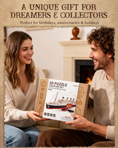3D Wooden Puzzles for Adults-Titanic Model Kit with LED Lights- DIY Ship Building Kit for Home Desk Decor- Brain Teaser Gifts for Puzzle Lovers & Maritime Collectors
