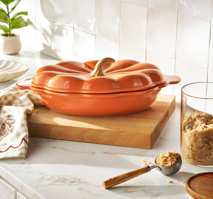 Pumpkin Orange 3-Quart Oval Stoneware Baking Dish with Lid