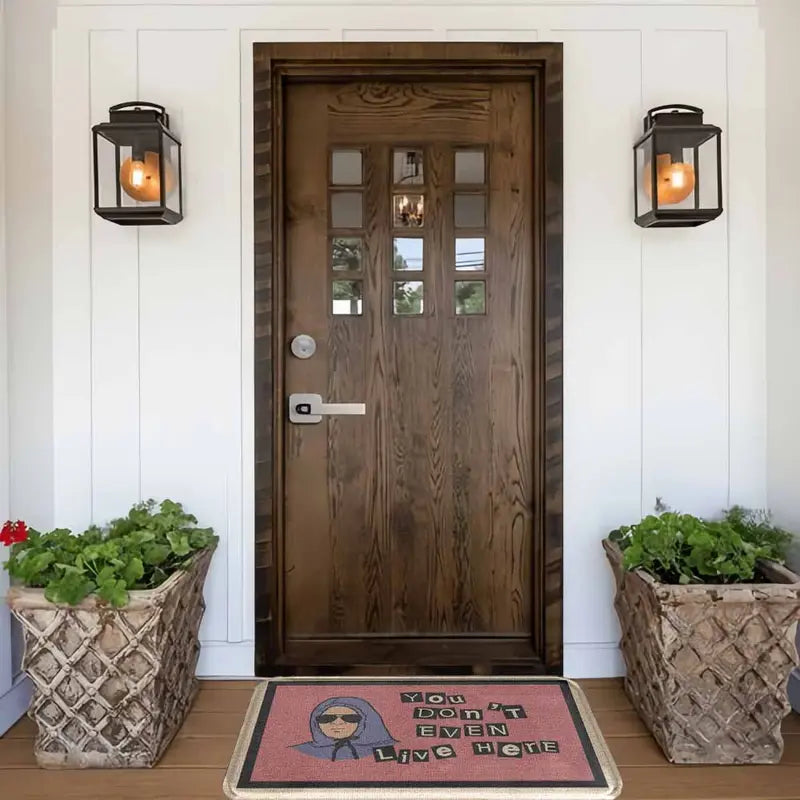 Funny Introvert Non-Slip Doormat with "You Don'T Even Live Here" Quote Print - Breathable Absorbent Washable Entryway Rug with Anti-Slip Grip, Durable Machine-Washable Home Decor Mat for Apartment Front Door