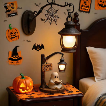 3D Resin Cute Ghost Reading Light Halloween Home Ghost Night Light Bedroom Decorative Ornament