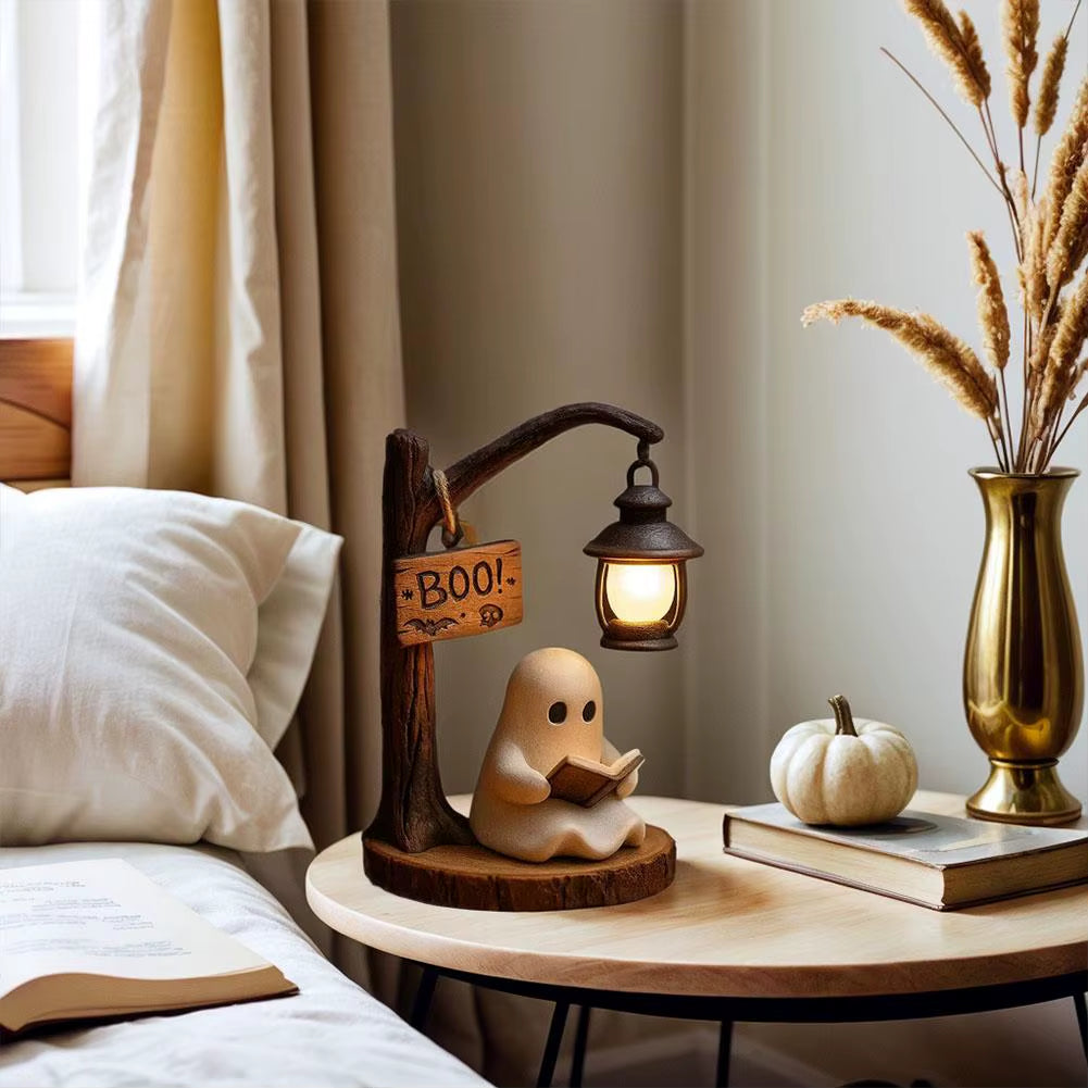 3D Resin Cute Ghost Reading Light Halloween Home Ghost Night Light Bedroom Decorative Ornament