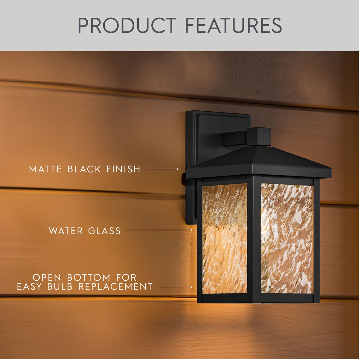 Owen 11.37" Black Outdoor Wall Lantern with Water Glass Shade
