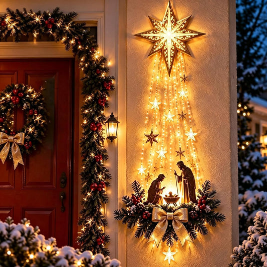 Lighted Nativity Wall Decor, Bethlehem Star of Faith，Gold