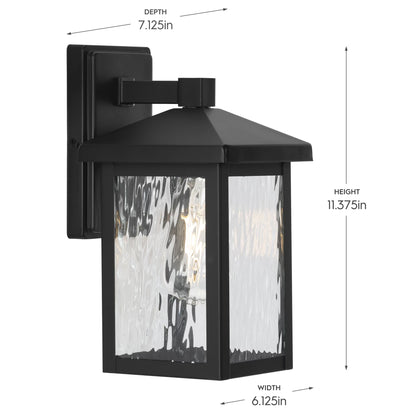 Owen 11.37" Black Outdoor Wall Lantern with Water Glass Shade