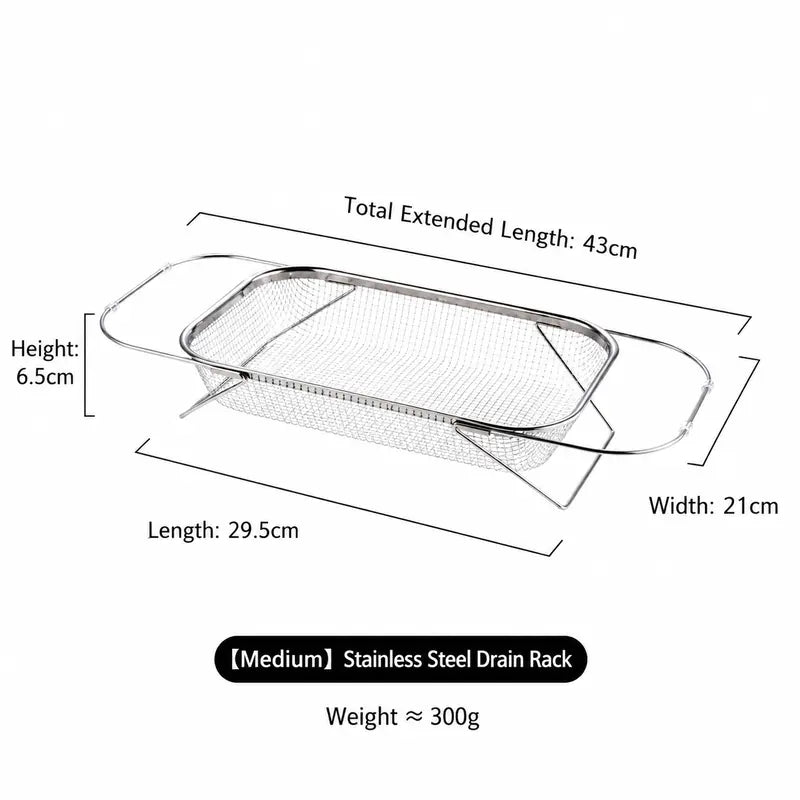 Stainless Steel Expandable Over-The-Sink Colander Strainer Basket, Rectangle Fine Mesh Kitchen Utensils with Handles, Silver Kitchen Essential Supplies, Kitchen Supplies