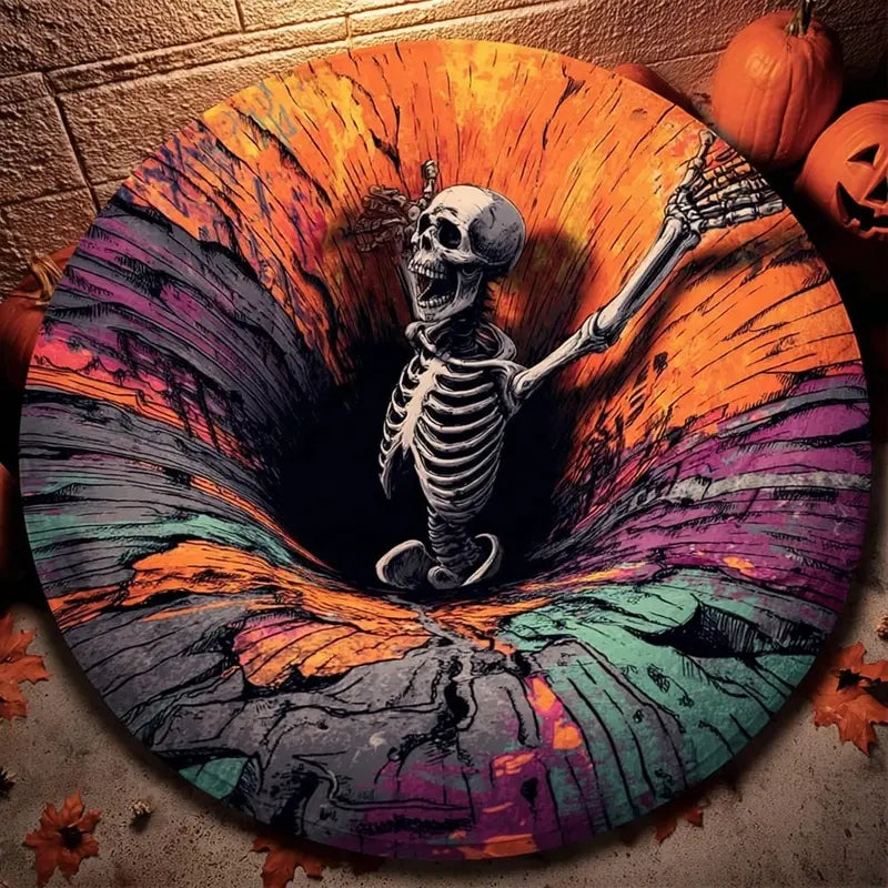 31.5In Oversized 3D Optical Illusion Halloween round Rug - Spooky Skeleton Mummy Octopus Non-Slip Floor Mat, Halloween Home Decor for Living Room, 22 Styles Available
