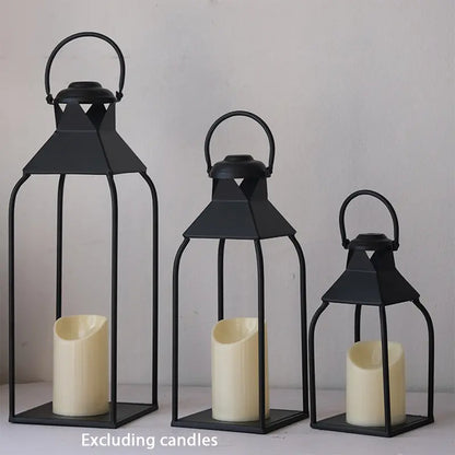 Decorative Metal Lanterns Indoor Outdoor, Set of 3 Farmhouse Lantern Holders without Candles for Porch, Patio, Fireplace, Floor, Wedding & Holiday Table Centerpiece