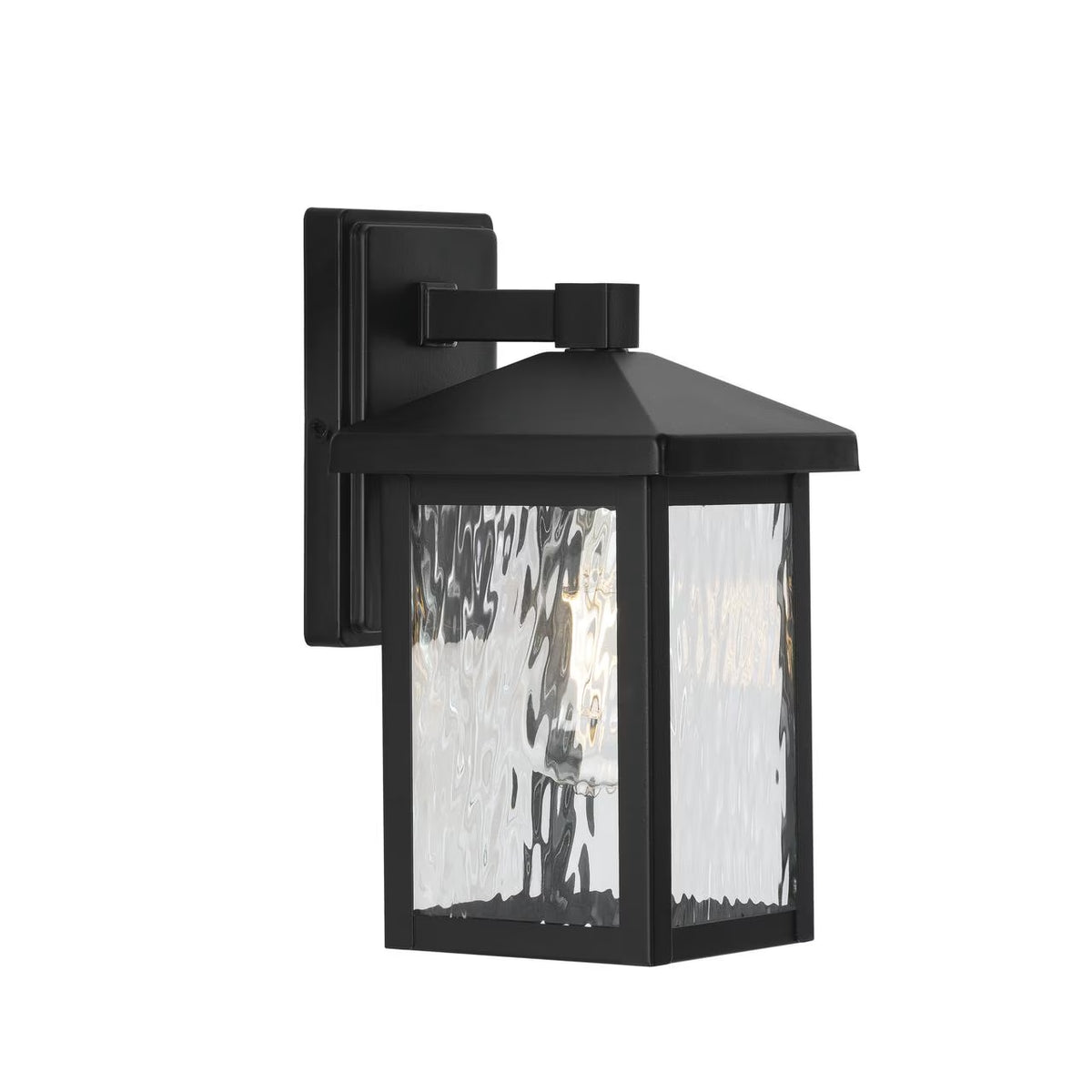 Owen 11.37" Black Outdoor Wall Lantern with Water Glass Shade