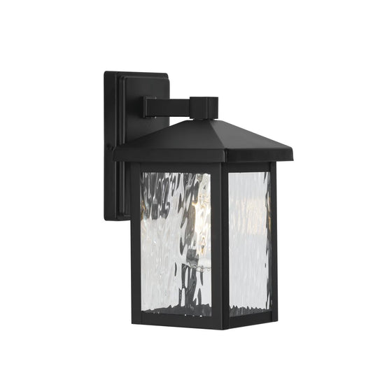Owen 11.37" Black Outdoor Wall Lantern with Water Glass Shade