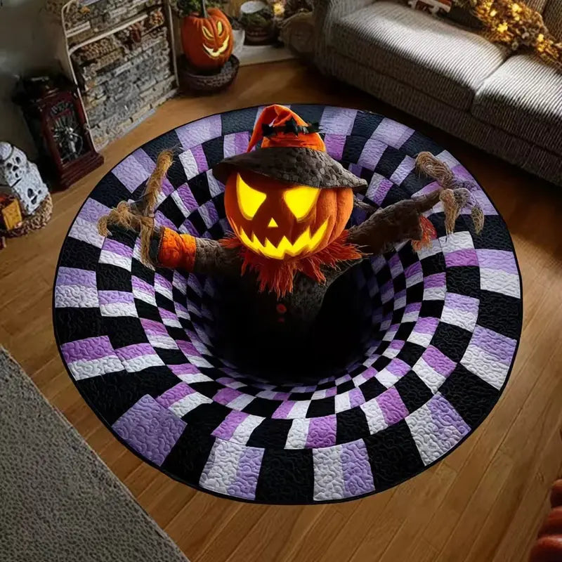 31.5In Oversized 3D Optical Illusion Halloween round Rug - Spooky Skeleton Mummy Octopus Non-Slip Floor Mat, Halloween Home Decor for Living Room, 22 Styles Available