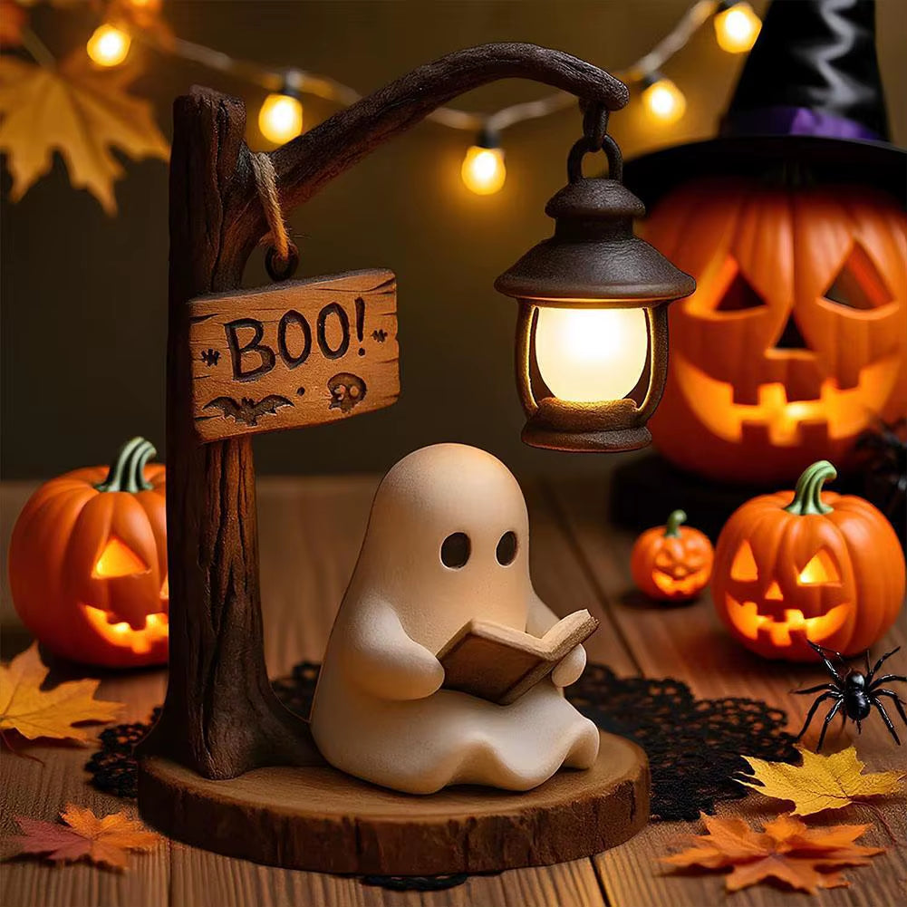 3D Resin Cute Ghost Reading Light Halloween Home Ghost Night Light Bedroom Decorative Ornament