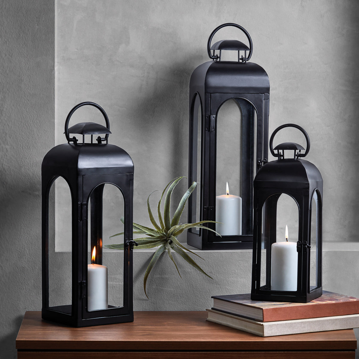 Black Metal Lantern Candle Holder, 18", Medium