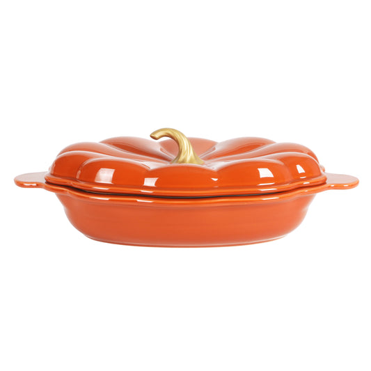Pumpkin Orange 3-Quart Oval Stoneware Baking Dish with Lid