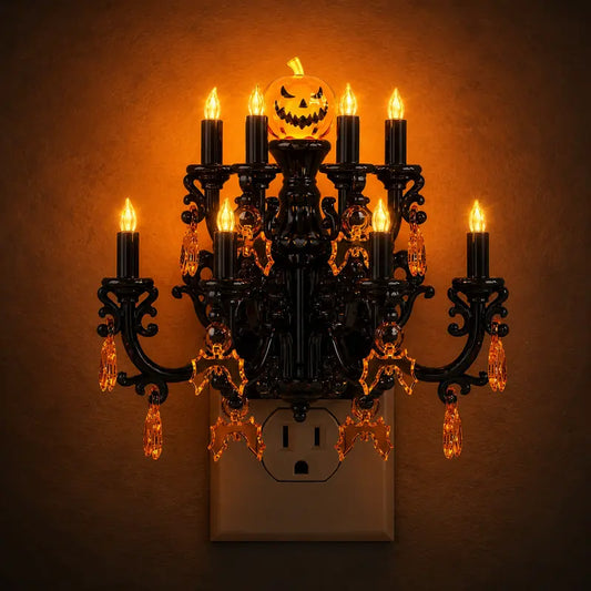 【Halloween Gift】Chandelier Candle Night Light Rotatable with Dusk to Dawn Sensor & Adjustable Brightness 1600K Amber Pumpkin Flame Vintage Home Decor