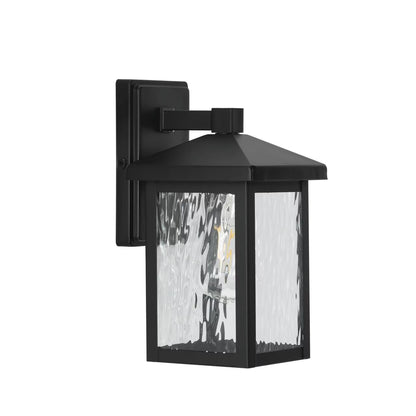 Owen 11.37" Black Outdoor Wall Lantern with Water Glass Shade