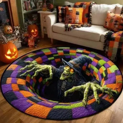 31.5In Oversized 3D Optical Illusion Halloween round Rug - Spooky Skeleton Mummy Octopus Non-Slip Floor Mat, Halloween Home Decor for Living Room, 22 Styles Available