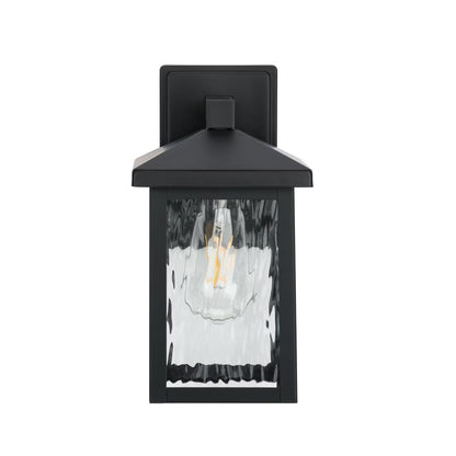 Owen 11.37" Black Outdoor Wall Lantern with Water Glass Shade