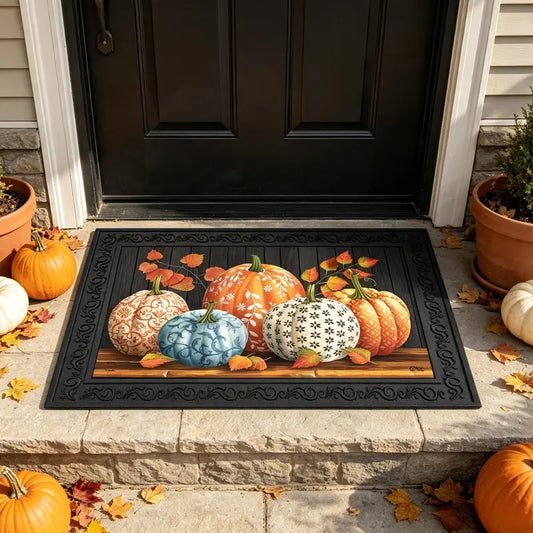 Elegant Pumpkin Fall Doormat, 36X20 in Waterproof Non-Slip ANTI-FATIGUE COMFORT PVC Doormat for Front Porch