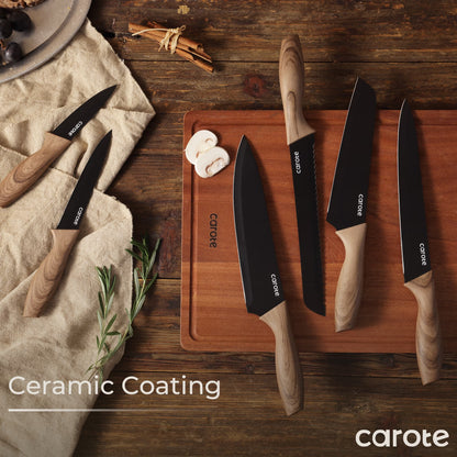 6Pcs Knife Set with 6Pcs Blade Guards, Black Granite Ceramic Coating, Stainless Steel Blade