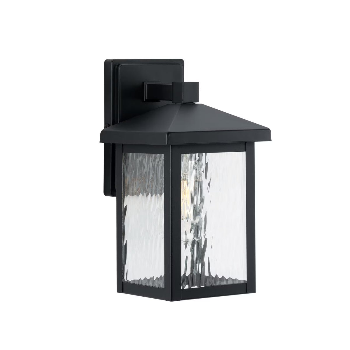 Owen 11.37" Black Outdoor Wall Lantern with Water Glass Shade