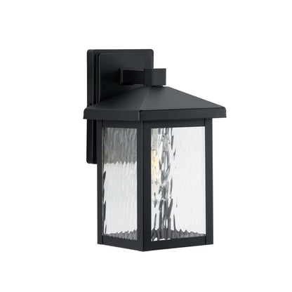 Owen 11.37" Black Outdoor Wall Lantern with Water Glass Shade