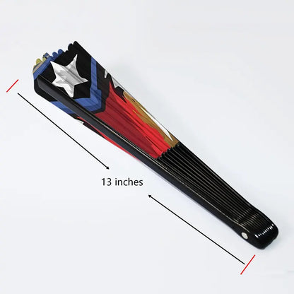 Unisex 13-Inch Foldable Plastic Handheld Fan with Handle, Puerto Rican Flag Design - Durable, Waterproof, Sweat-Resistant, Portable Fashion Accessory for Party, Music Festivals