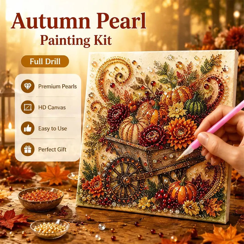 Beginner-Friendly Autumn Pearl Painting Kit Set (Pumpkin), 7.9X7.9In DIY Crafting with Selected Fall Scenes - Relaxing Home Decor Hanging Decor Project for Sparkling Artwork-Yy2