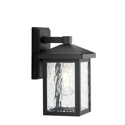 Owen 11.37" Black Outdoor Wall Lantern with Water Glass Shade