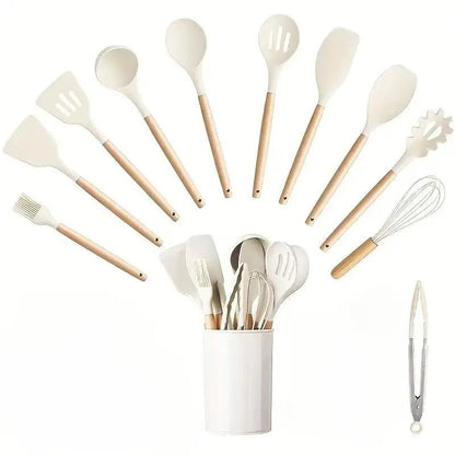 Silicone Kitchen Utensil Set with Storage Bin, 12Pcs/Set Kitchen Cooking Utensils Set, Summer for Gift, Kitchen Tool