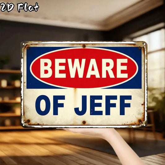 Beware of Jeff Creative Tin Sign Horizontal Iron Sheet Painting Garage Decoration Large Font High Quality Printing Home Decoration Room Decor 8X12