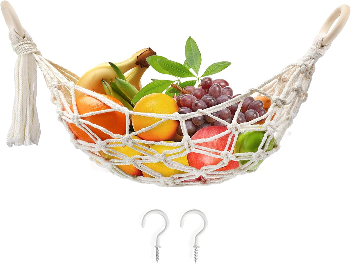 Hanging Fruit Hammock, Fruit Basket under the Kitchen Cabinet with 2 Hooks
