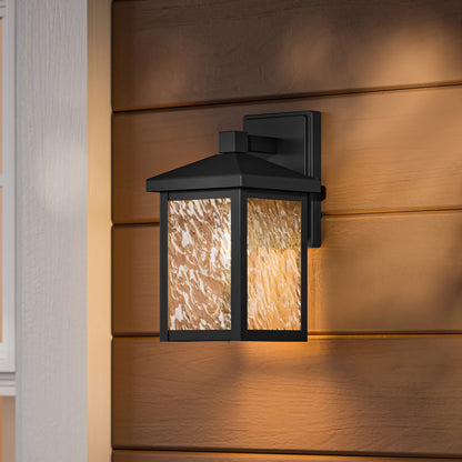 Owen 11.37" Black Outdoor Wall Lantern with Water Glass Shade
