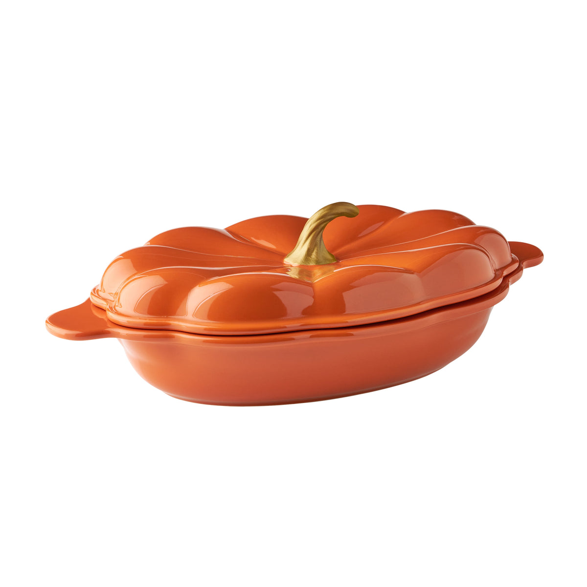 Pumpkin Orange 3-Quart Oval Stoneware Baking Dish with Lid